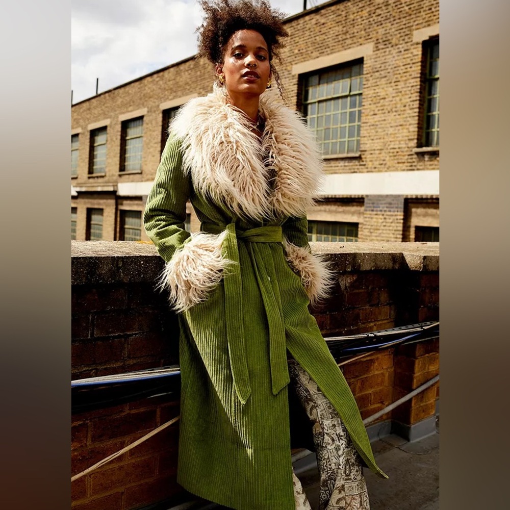 Urban Outfitters Olive Green Teddy Jacket with Faux Fur